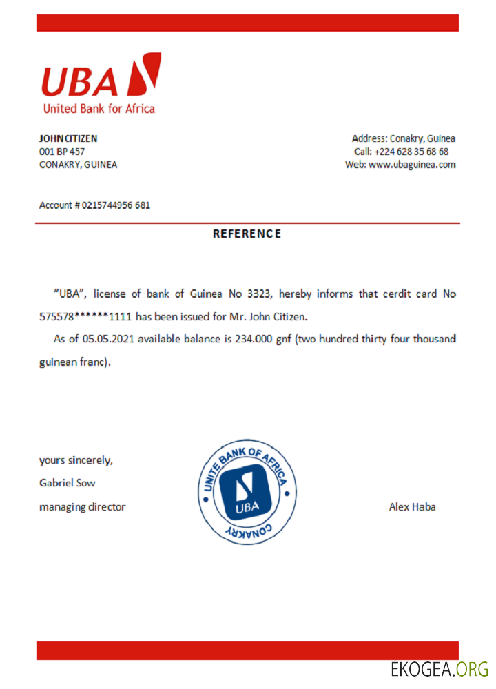 Guinée , UBA , reference